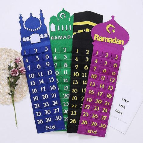 Calendrier de l'Aïd Moubarak en feutrine, à suspendre au mur, numéroté, 30 cases, pour la maison (1/4)
