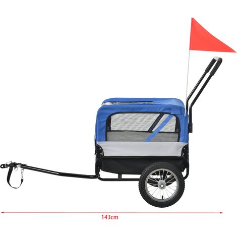 Remolque de bicicleta para perros y otros animales con rueda delantera reflectores y bandera roja barra de remolque capacidad de 20 kg 143 x 67 x 96 cm acero PVC y poliéster azul gris negro 030005987 (1/5)