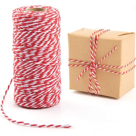 Twine - Cotton Twine - 2 mm Diameter - 100 M Roll - Red And White - For Gift Wrapping Diy Crafts Holiday Decoration (1/5)
