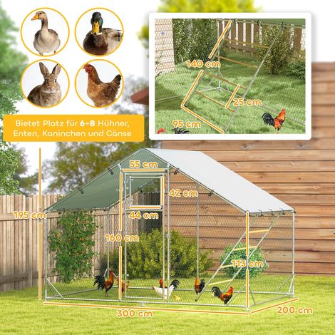 Poulailler, enclos pour poules élevées en plein air, avec bâche résistante aux UV, grillage en acier, mangeoire automatique, pour 6 à 8 poules (1/5)