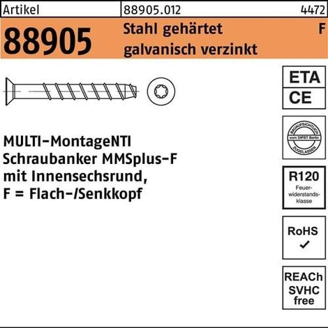 Schraubanker R 88905 MMSplus-F 6x50/ 5/ 15 T30 gehärtet galv.verz. 100St.