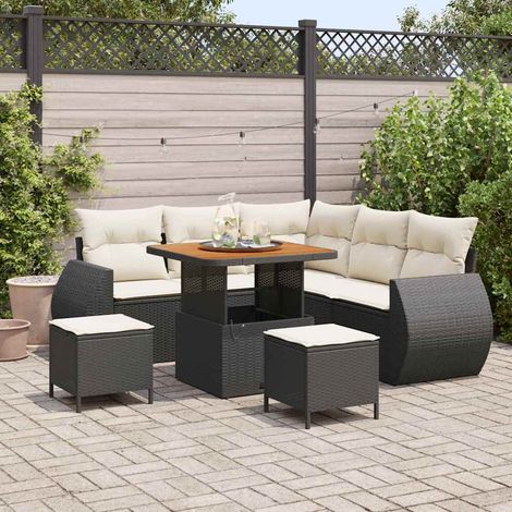Gartensofa-set 8 pcs Schwarz Poly-Rattan
