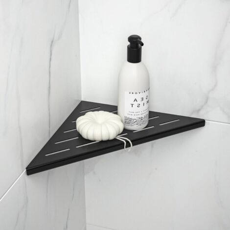 Alliage d'aluminum Bain Étagère de Douche, Tablette de Douche Étagère d'angle Triangle Cosmétique Panier Rangement Cuisine Etagère de Rangement Murale,noir (1/4)