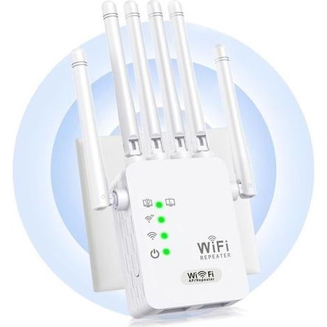 Répéteur WiFi,Amplificateur WiFi,repeteur WiFi Puissant avec 6 Antennes Puissantes,2 Ports LAN,Mode Répéteur & Routeur & AP,repeteur WiFi Exterieur Couverture WiFi de 300 m²,Facile à Installer (1/5)