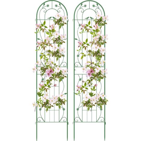 Juego de 2 enrejados metálicos para jardín 220 x 50 cm soporte decorativo vintage para plantas trepadoras metal verde 200012556