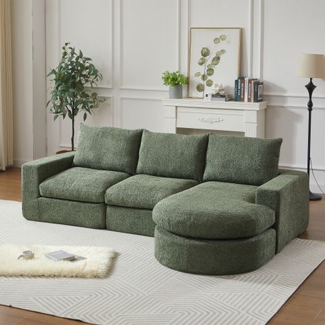 Chenille-Sofa mit gebogenen Elementen und Liegestuhl, vollständig komprimiert und ohne Gestell, modulares Kombinationssofa L-Liegestuhl, Schaumstoff-Kompressionssofa, keine Montage erforderlich