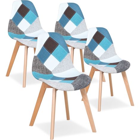Wokaka Pack de 4 Sillas Patchwork - Sillas de comedor - patas de haya (azul)