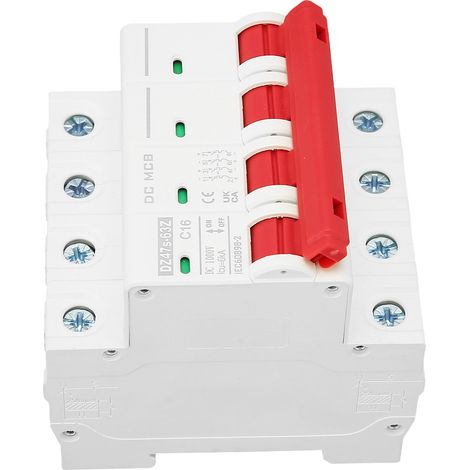Disjoncteur miniature DC 4P 16A 1000V DZ47s-63Z C16, rail DIN, système solaire photovoltaïque, pouvoir de coupure 6000A (1/5)