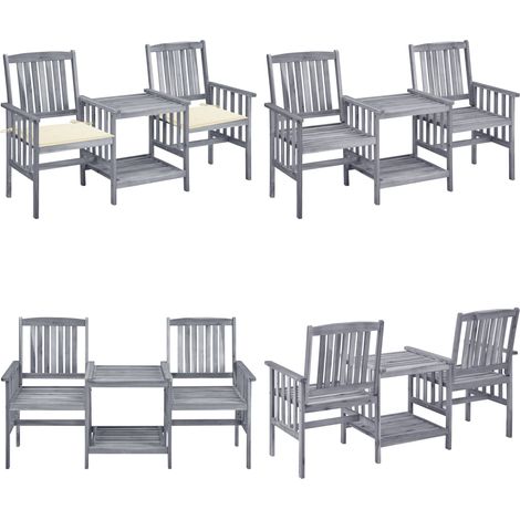 Chaises de jardin avec table à thé et coussins Acacia solide - chaise de jardin avec table à thé - chaises de jardin avec tables à thé - Home & Living (1/5)