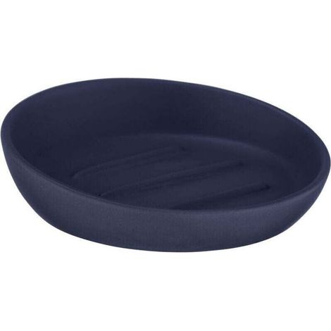 Porte-savon Badi bleu, idéal pour le gel douche sans emballage ou du shampooing solide, en céramique de haute qualité, surface mate, coupelle à savon au design simple et discret, Ø 11,5 x 3 cm (1/2)