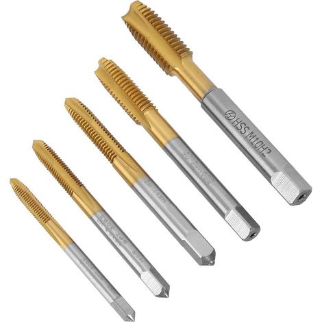 Taraud à main 5 pièces M4-M10 HSS argenté/doré, pour atelier (1/5)
