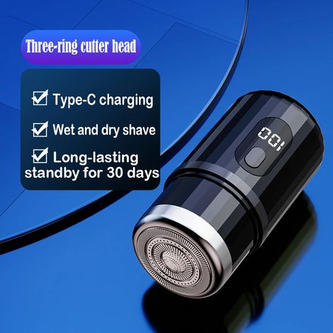 (T6 Bleu) Mini rasoir électrique, rechargeable par USB-C, étanche, portable, idéal pour les voyages et la maison. (1/5)