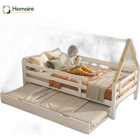 Bettgestell und Polyester 205.5 x 95 x 129.5 cm weiß aus Holz HOMAIRE (1/5)