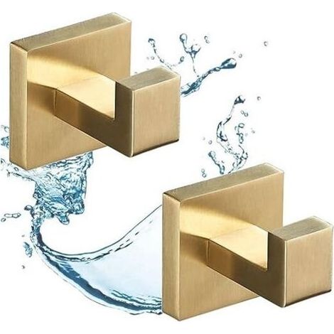 Brushed gold bathroom towel hooks – 2 pieces – SUS304 stainless steel wall hook – Rust resistant (1/5)