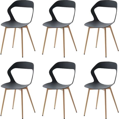 Wokaka – Lot de 6 chaises scandinaves en plastique noir – Dossier ajouré pour intérieur/extérieur – Pieds en métal avec patins antidérapants (1/5)