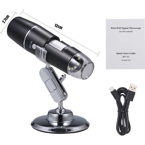 Microscope numérique portable à électrons, sans fil, Wi-Fi, grossissement 1000x, haute définition, loupe, cadeau éducatif pour enfants (Noël, Halloween). (1/5)