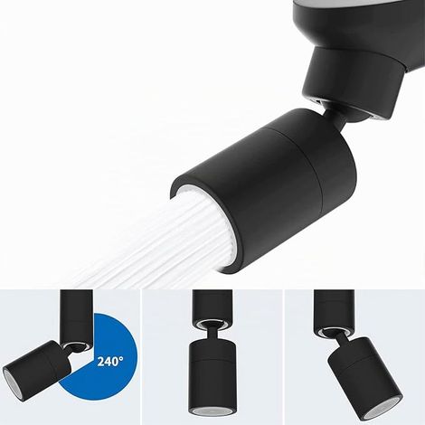 Embout Robinet,Embout Robinet Cuisine,Aérateur de Robinet 360° Pivotant Embout Robinet Cuisine,2 Modes Embout Robinet Cuisine Rotatif,Robinet Éviers Cuisine Salle de Bain (Noir) (1/4)