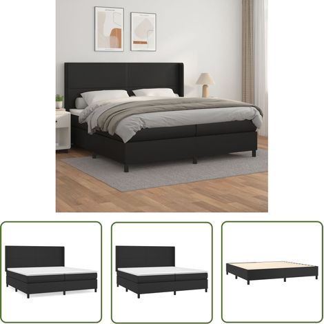 The Living Store Boxspringbett mit Matratze Schwarz 200x200 cm Kunstleder - Boxspringbett - Doppelbett - Bettenrahmen - Luxusbett - Schwarzes Bett (1/5)