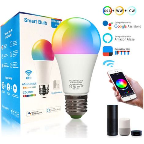 Ampoule connectée E27 Wifi LED RGB CCT 2700K-6500K – Compatible Alexa/Google Home – Luminosité réglable 1% à 100% – Économie d'énergie jusqu'à 80% (1/4)