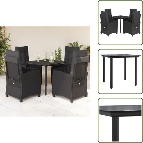 Chaise de jardin inclinable - vidaXL Ensemble à manger de jardin coussins 5pcs Noir Résine tressée - Coussin de siège (1/5)