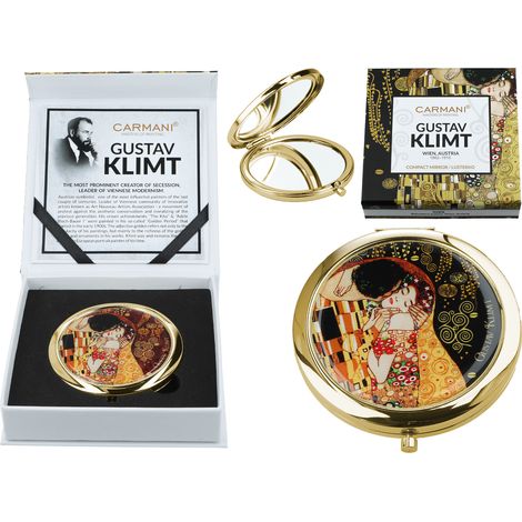 Specchietto da tasca Klimt Kiss nero, idea regalo per cosmetici. (1/5)