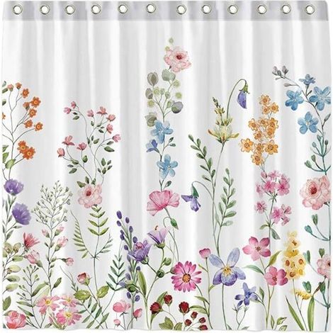 Ensemble de rideau de douche à fleurs aquarelle et plantes florales avec crochets, décoration de salle de bain, de baignoire, facile d'entretien, lavable en machine, tissu en polyester