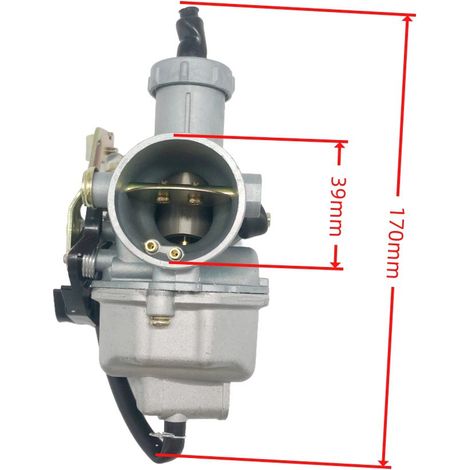 The PZ30 cable-operated carburetor is suitable for motorcycles of type PZ30 30mm 404-017 and is characterized by highly precise fuel metering and a smooth power output via the throttle assembly.--DTEK
