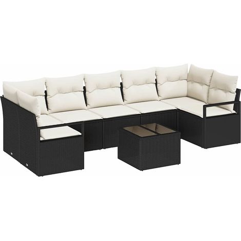 Maison Exclusive - Juego de Sofá 8 pcs Negro y crema ratán sintét