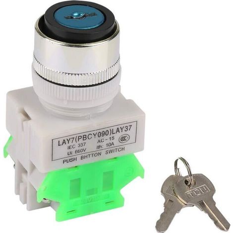 Ej.Life Metal Locking Switch + 3-Position Security Keys LAY37-20Y/31 220V 5A Rotary Selector, 22mm Mounting Hole with 2 Keys (1/5)