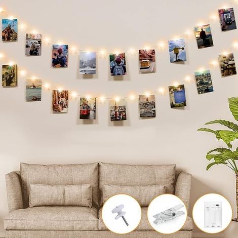 Photo Fairy Lights, 5 m 50 LED Photo Garland with 30 Clips, Battery Powered Fairy Lights Indoor Decoration for Bedroom, Party, Wedding, Warm White (1/5)