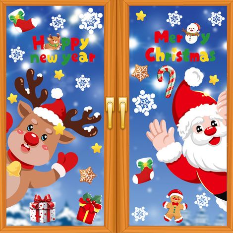 Autocollants Père Noël, décorations de Noël à exporter, autocollants pour portes vitrées, autocollants statiques rennes et bonhommes de neige, autocollants flocons de neige blancs pour fenêtres