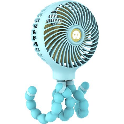 Mini ventilateur flexible, forme pieuvre, trépied et pince, 3 vitesses, USB (pour poussette, bureau, berceau) (1/5)