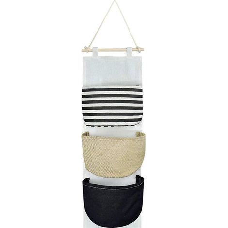 Sac de rangement suspendu en coton et lin imperméable, organisateur de poche à suspendre à la porte (1/4)