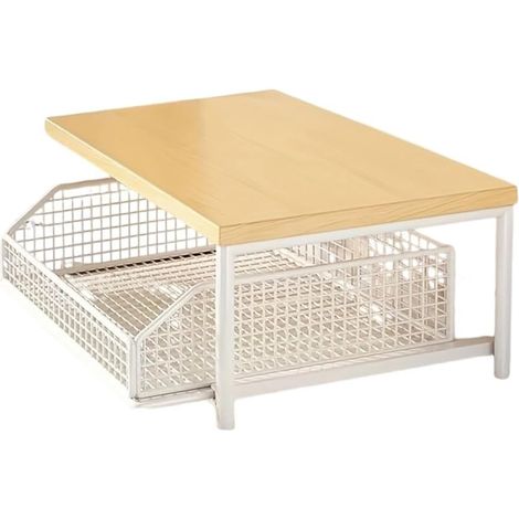 Étagère de comptoir pour micro-ondes en métal et bois avec panier de rangement extractible réglable pour machine à café, grille-pain, économiseur d'espace, chariot de cuisine mobile (blanc (1/4)
