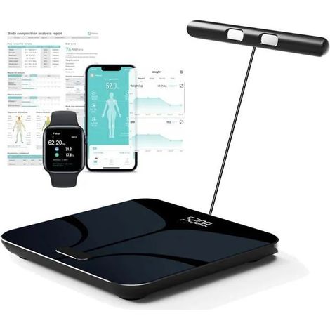 Pèse-personne intelligent avec 8 électrodes, écran ITO, 28 mesures corporelles, capacité maximale de 180 kg, compatible Android et iOS. (1/5)