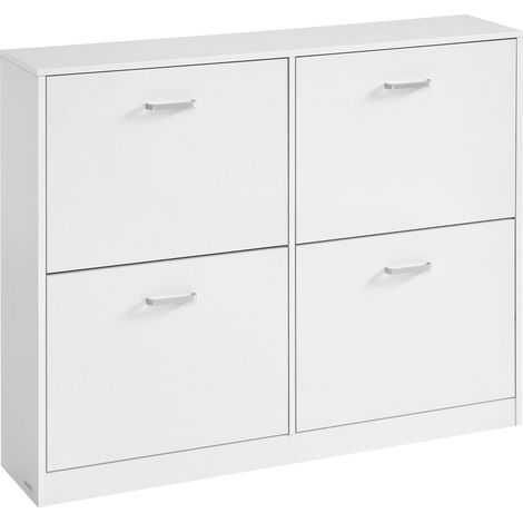 Vasagle – Meuble à chaussures 4 portes battantes – Rangement pour 16 à 28 paires – Étagères réglables – Dimensions 24 x 105,5 x 82,7 cm – Blanc neige (1/5)