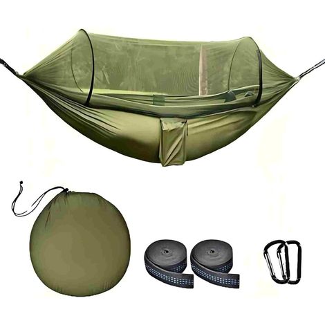 Hamac de camping avec moustiquaire, hamac léger et portable pour 1 ou 2 personnes, sac de hamac avec 2 sangles pour arbres, hamac en nylon parachute pour randonnée en sac à dos, plage, jardin, patio, (1/5)