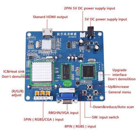 Carte de convertisseur de sortie vidéo HD VGA / RGB / CGA / EGA / YUV vers HDMI pour Arcade Blue (1/4)