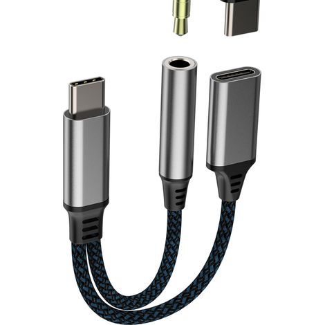 Adaptateur audio et charge USB C vers prise 3,5 mm (2en1)pour 16 15 Séparateur de port casque pour iPad DAC AUX Câble stéréo écouteurs Type C compatible avec S24 S23 Accessoires voiture (1/5)