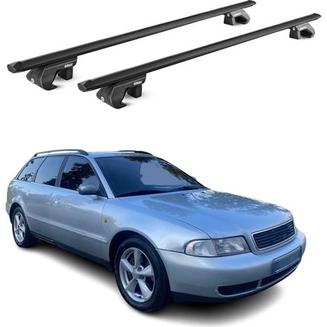 OMAC Dachträger Aluminium TÜV geprüft für Audi A4 B5 B6 B7 Avant 1994-2008 5tür – Für Standard Dachreling – T Nut – Max 90 kg – 2 Schlösser Schwarz (1/5)