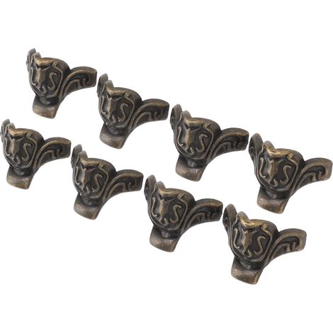 8 pièces de ferrures pour boîtes à bijoux, en bronze et alliage de zinc : pieds décoratifs et protections d’angle pour boîtes et petits meubles. (1/5)