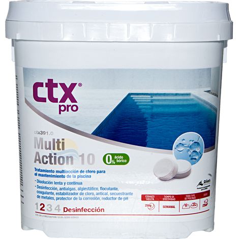Chlore en galets 250g multifonctions – Désinfectant chloré pour piscine – Dissolution lente – Efficace contre algues et bactéries – CTX