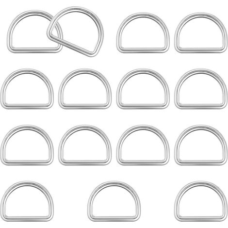 Lot de 15 mousquetons en D - 25 mm - Anneau en D semi-circulaire - Accessoire de poche - Anneau en D en métal - En acier sans couture - Demi-anneaux en D pour colliers, mousquetons, sangles (1/5)