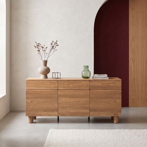 Buffet décor bois 3 tiroirs 3 portes bois de noisetier - Ayana (1/5)
