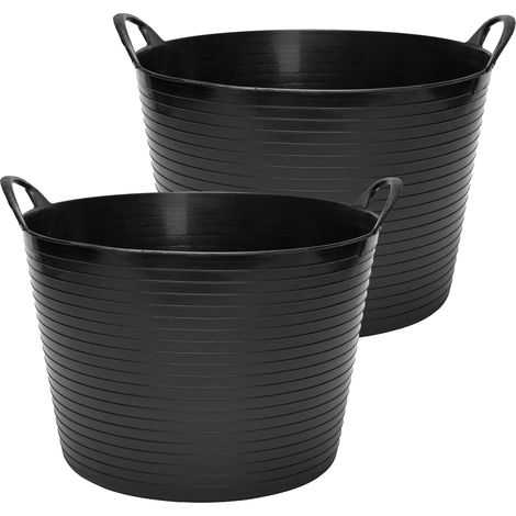 Garronda Lot de 2 seaux flexibles en polypropylène 42 L bacs universels usage maison jardin garage atelier coffre rangement transport poignées intégrées robustes GD-0183 (Noir)
