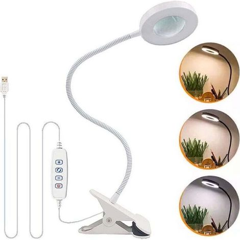Cette lampe de bureau à pince propose 3 modes d'éclairage et 10 niveaux de luminosité, idéale pour la lecture et le travail. Elle est fournie avec un chargeur USB et un support. (1/4)