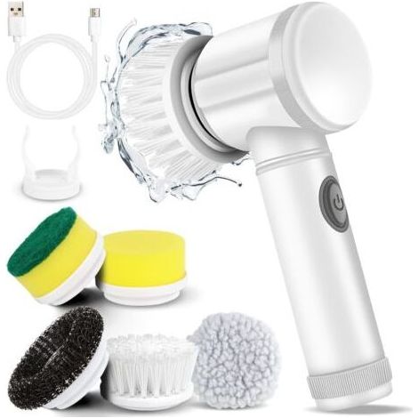 Brosse de nettoyage électrique manuelle avec 5 brosses de rechange, brosse de nettoyage rotative, nettoyant pour joints de carrelage, pour lavabos, sols de salle de bain et carrelage de cuisine (1/5)