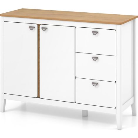 Armoire de cuisine avec 2 portes et 3 tiroirs coulissants 106 x 40 x 80 cm rangement spacieux style moderne en mdf blanc