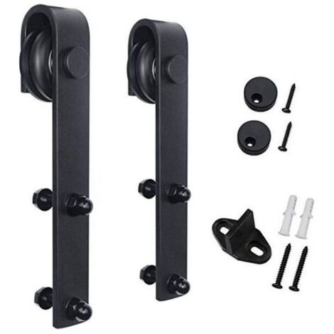 Schiebetürbeschlag-Schienenset, einfaches Schiebetürsystem, schwarze Schiebetürschiene, reibungslose und geräuschlose Schiebetür (25,4-28,4 cm) (1/4)