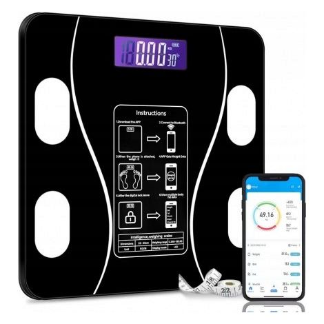 Báscula de baño analítica con pantalla LCD, electrónica, IMC, Bluetooth y gafas inteligentes.
